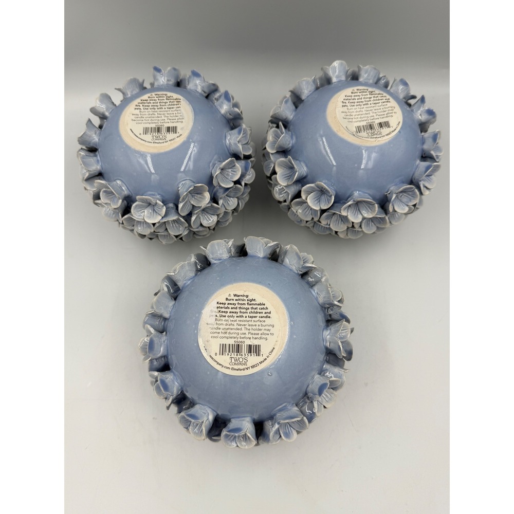 Set of 3 Two's Company Handcrafted Blue Porcelain Hydrangea Candle Holders/Vases - Picture 5 of 8